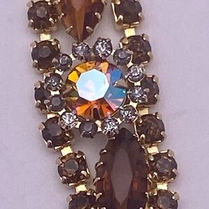 Vintage Rhinestone Bracelet Aurora Borealis & Brown Stones Excellent Condition
